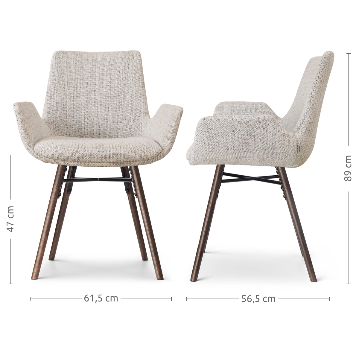 Nena-Eef eetkamerstoel beige gemêleerd - walnoot houten onderstel