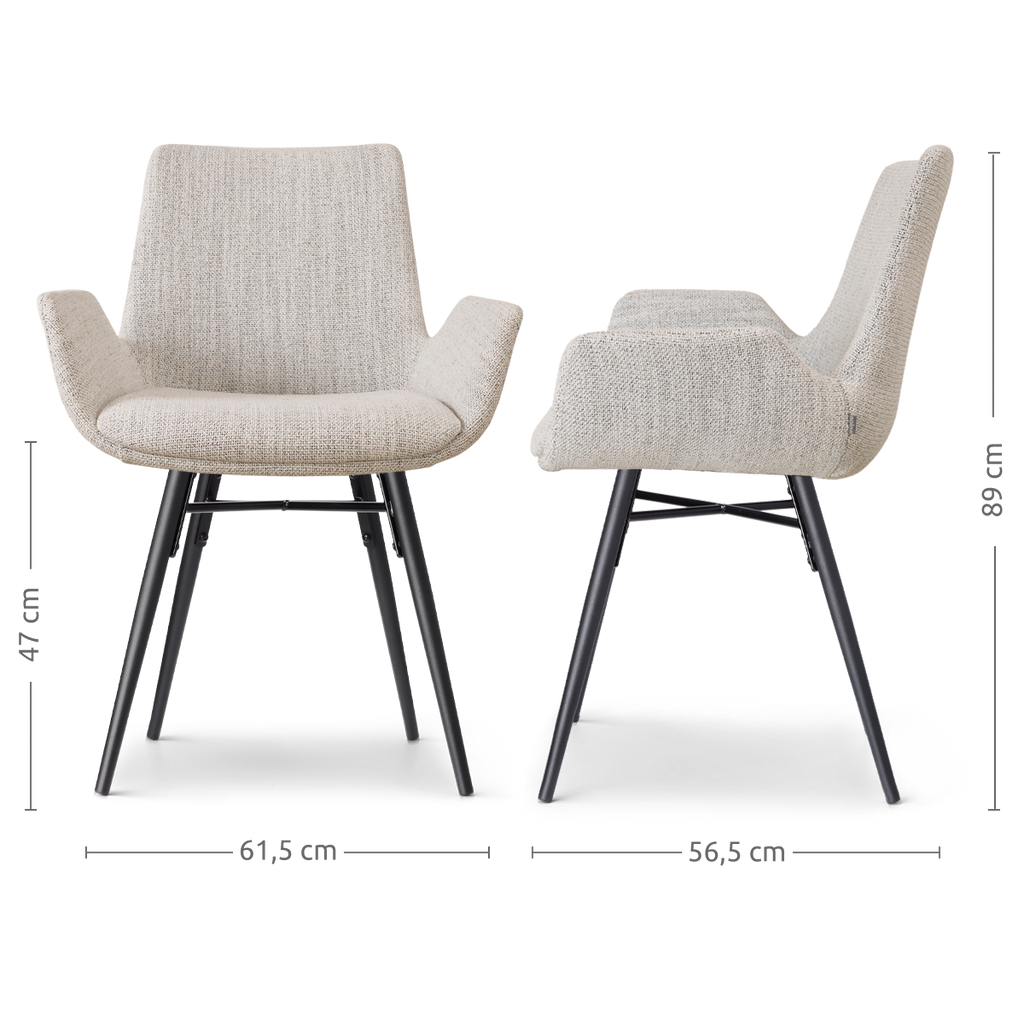 Nena-Eef eetkamerstoel beige gemêleerd - zwart houten onderstel