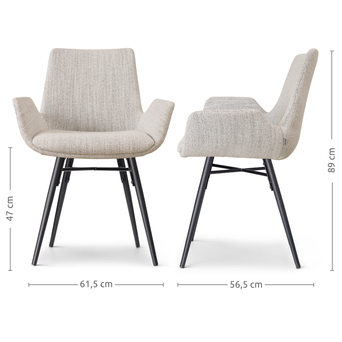 Nena-Eef eetkamerstoel beige gemêleerd - zwart houten onderstel