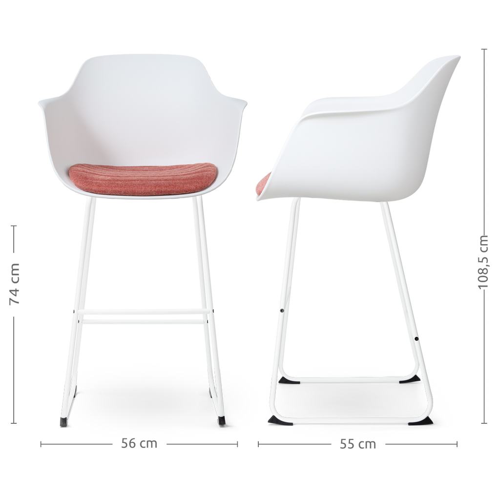 Nino-Liz barkruk wit met terracotta rood zitkussen - wit onderstel - 75 cm