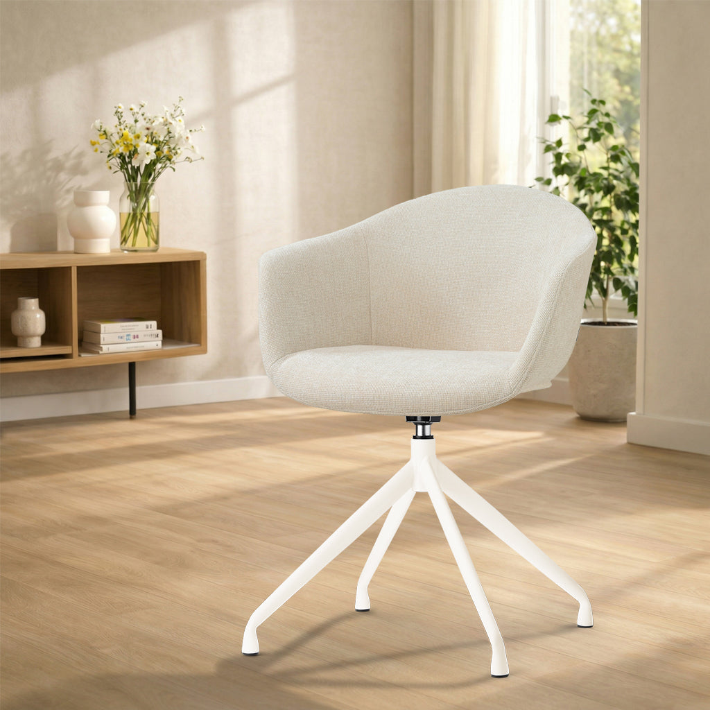 Nola-Otis draaibare eetkamerstoel cottonbeige - wit onderstel