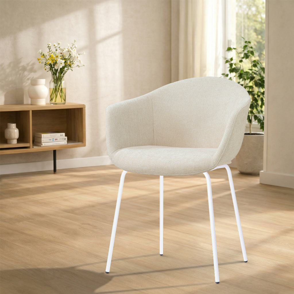 Nora-Otis eetkamerstoel cottonbeige - wit onderstel