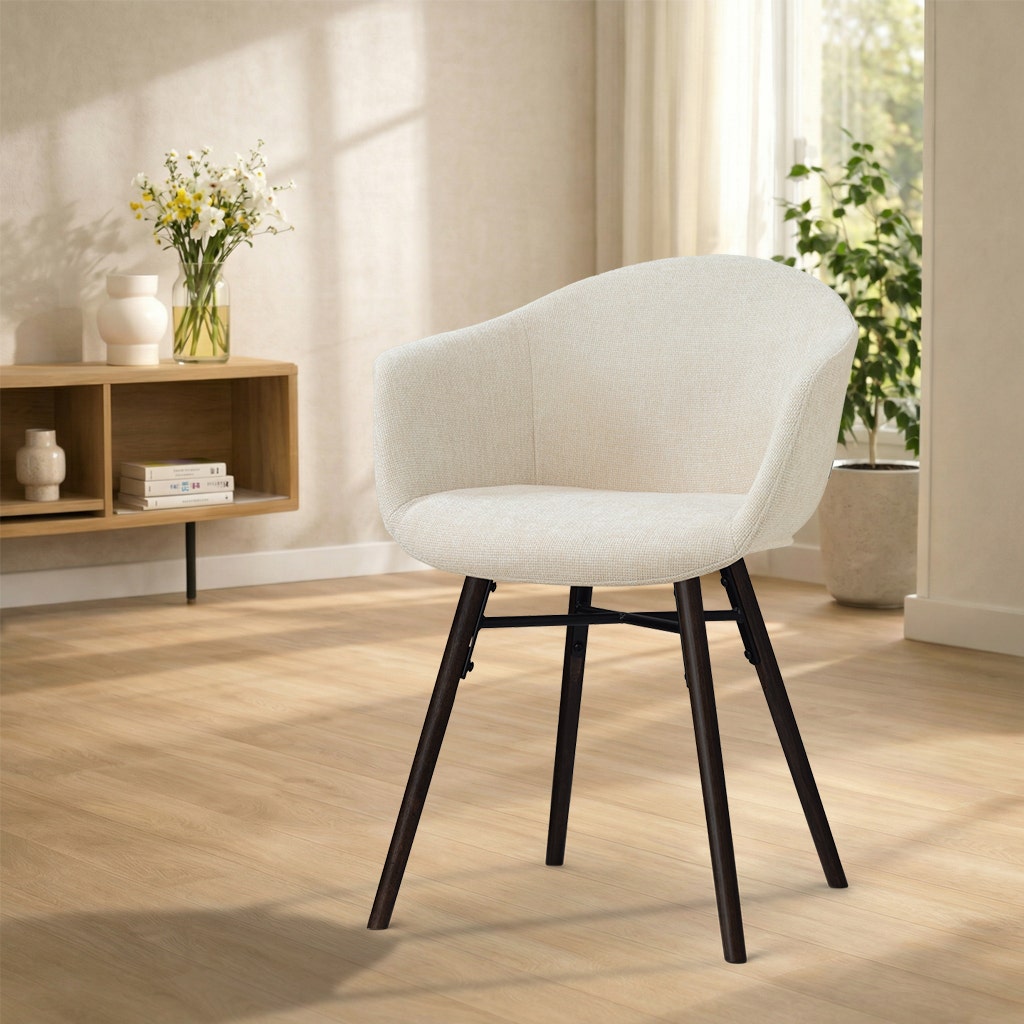 Nena-Otis eetkamerstoel cottonbeige - zwart houten onderstel
