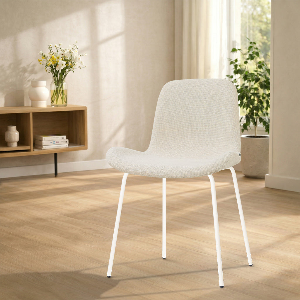 Nora-Fé eetkamerstoel cottonbeige - wit onderstel