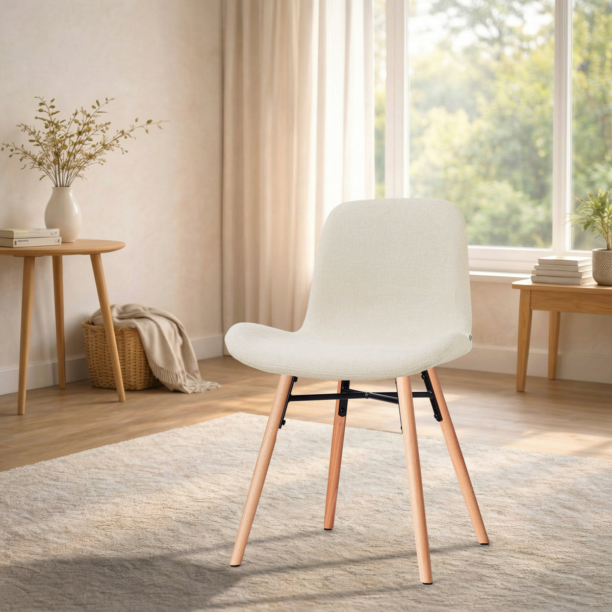 Nena-Fé eetkamerstoel cottonbeige - houten onderstel