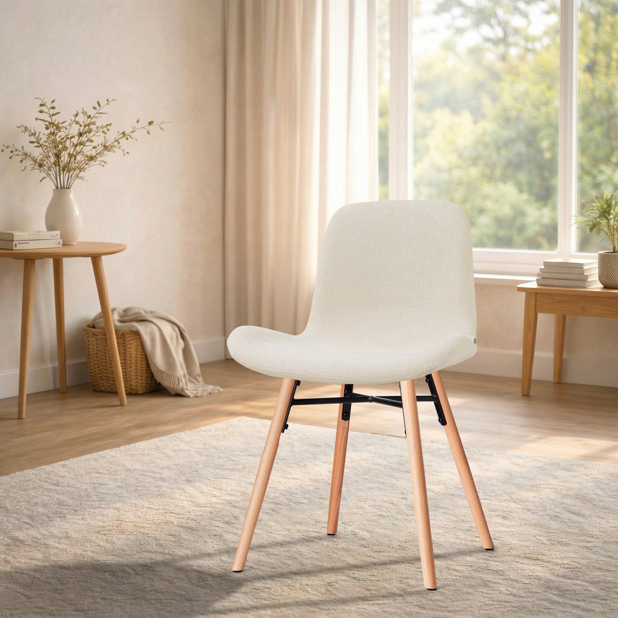 Nena-Fé eetkamerstoel cottonbeige - houten onderstel