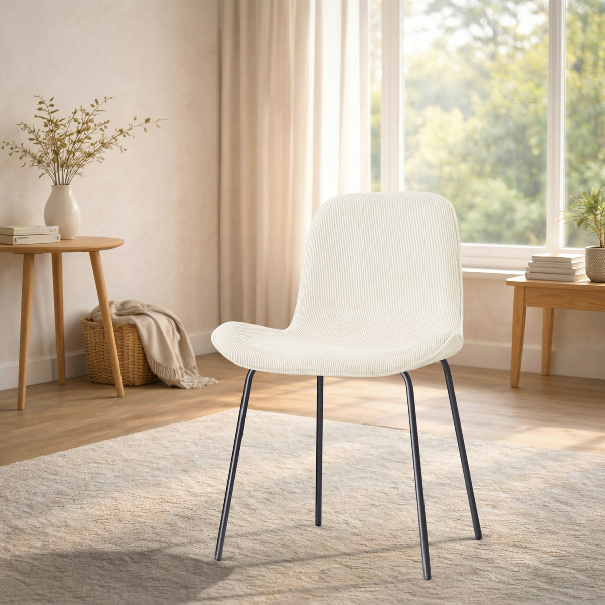 Nora-Fé eetkamerstoel rib beige - zwart onderstel