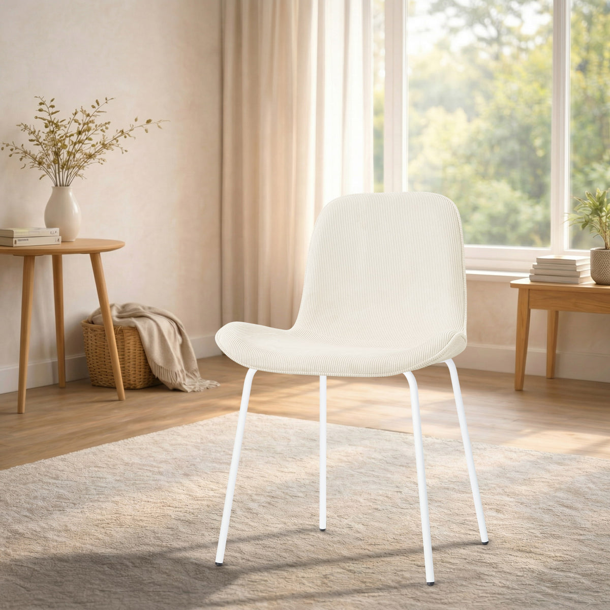 Nora-Fé eetkamerstoel rib beige - wit onderstel