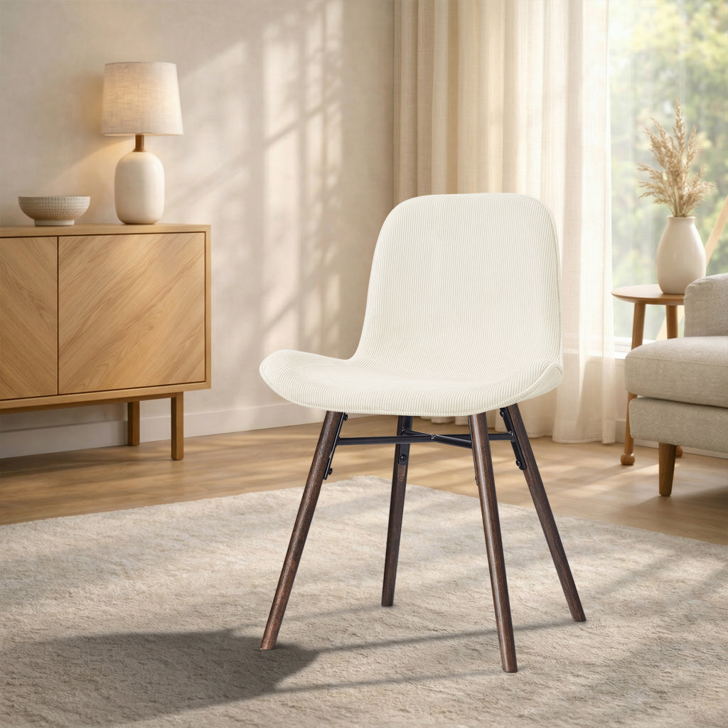 Nena-Fé eetkamerstoel rib beige - walnoot houten onderstel