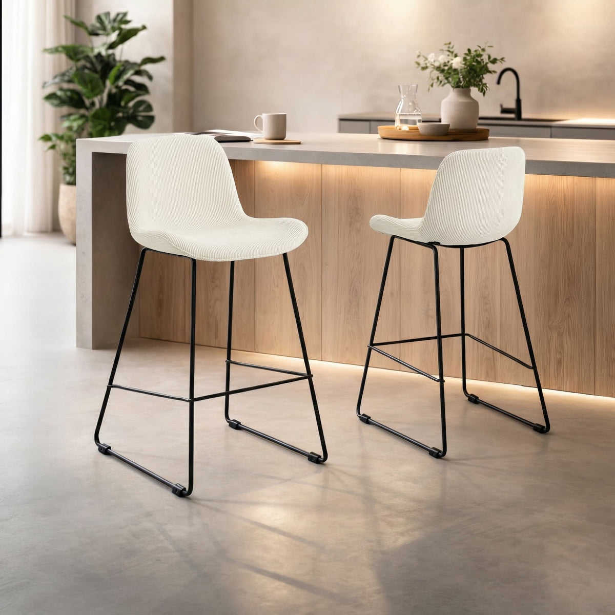 Nino-Fé barkruk rib beige - zwart onderstel - 65 cm