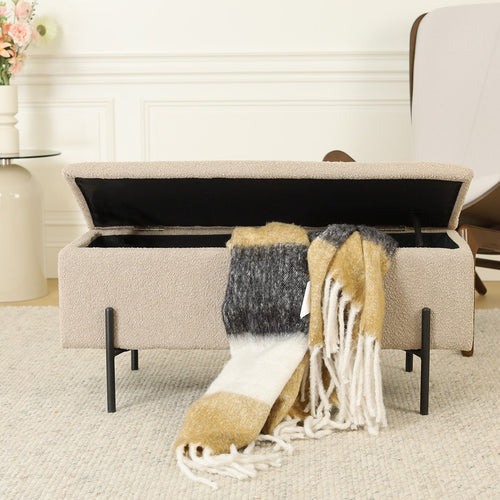 Jente bankje met opbergruimte bouclé taupe - 95 x 37 cm