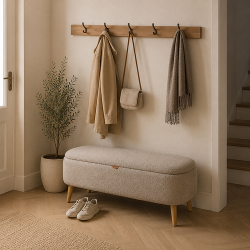 Juna bankje met opbergruimte bouclé taupe - 95 x 37 cm