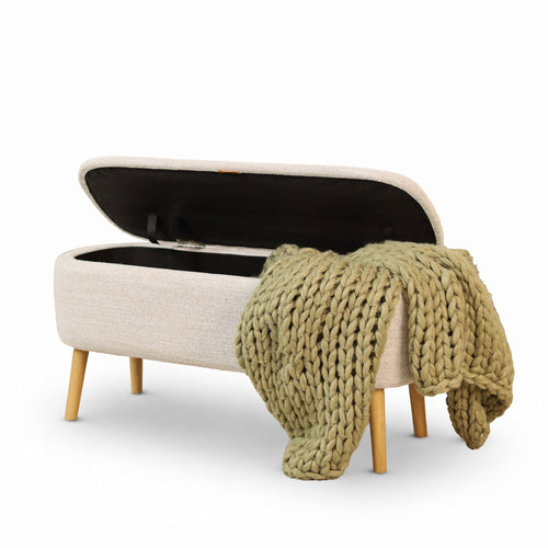 Juna bankje met opbergruimte beige melange  - 95 x 37 cm