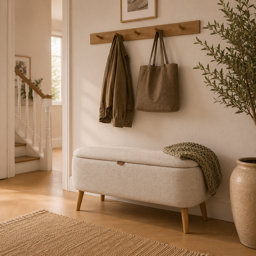 Juna bankje met opbergruimte beige melange  - 95 x 37 cm