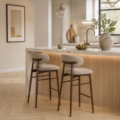Jolien Barkruk 65 cm taupe mixed  - walnoten onderstel