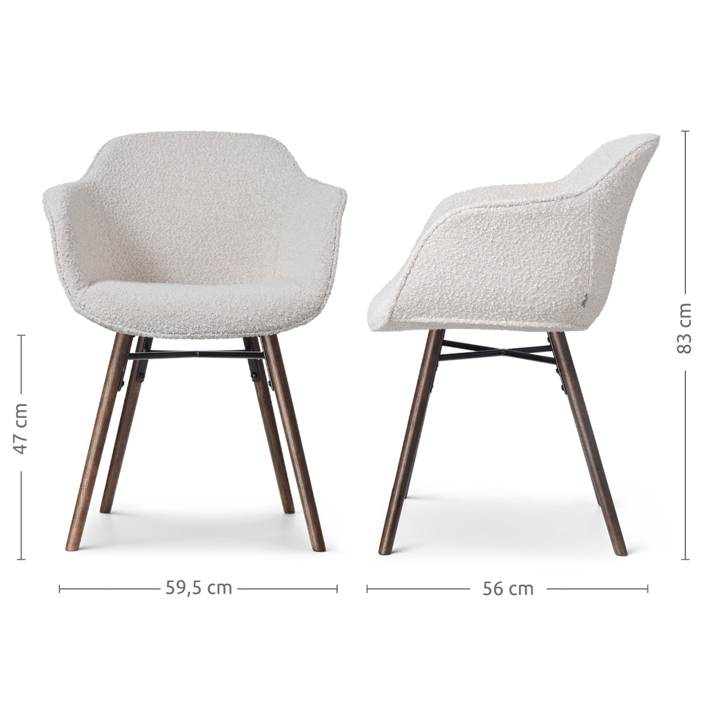 Nena-Mare eetkamerstoel bouclé beige - walnoot houten onderstel