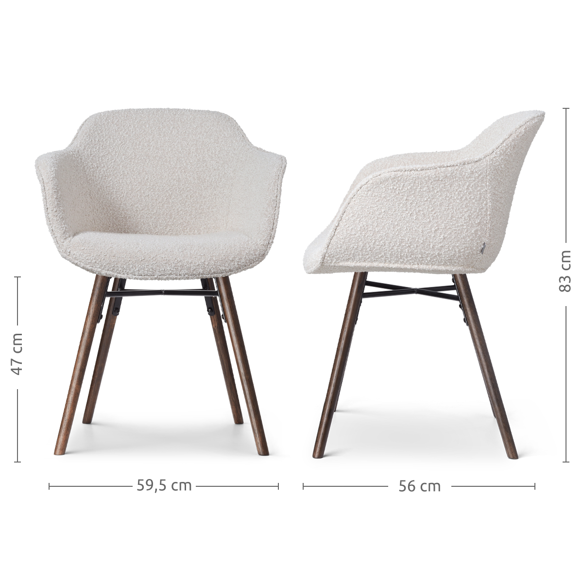 Nena-Mare eetkamerstoel bouclé beige - walnoot houten onderstel