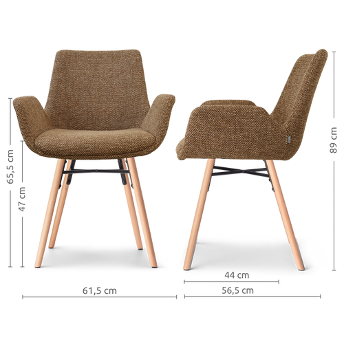 Nena-Eef eetkamerstoel bruin blend - houten onderstel
