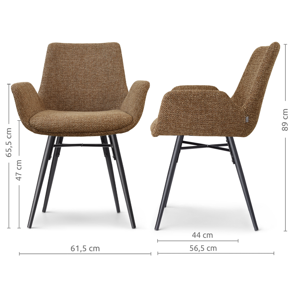 Nena-Eef eetkamerstoel bruin blend - zwart houten onderstel