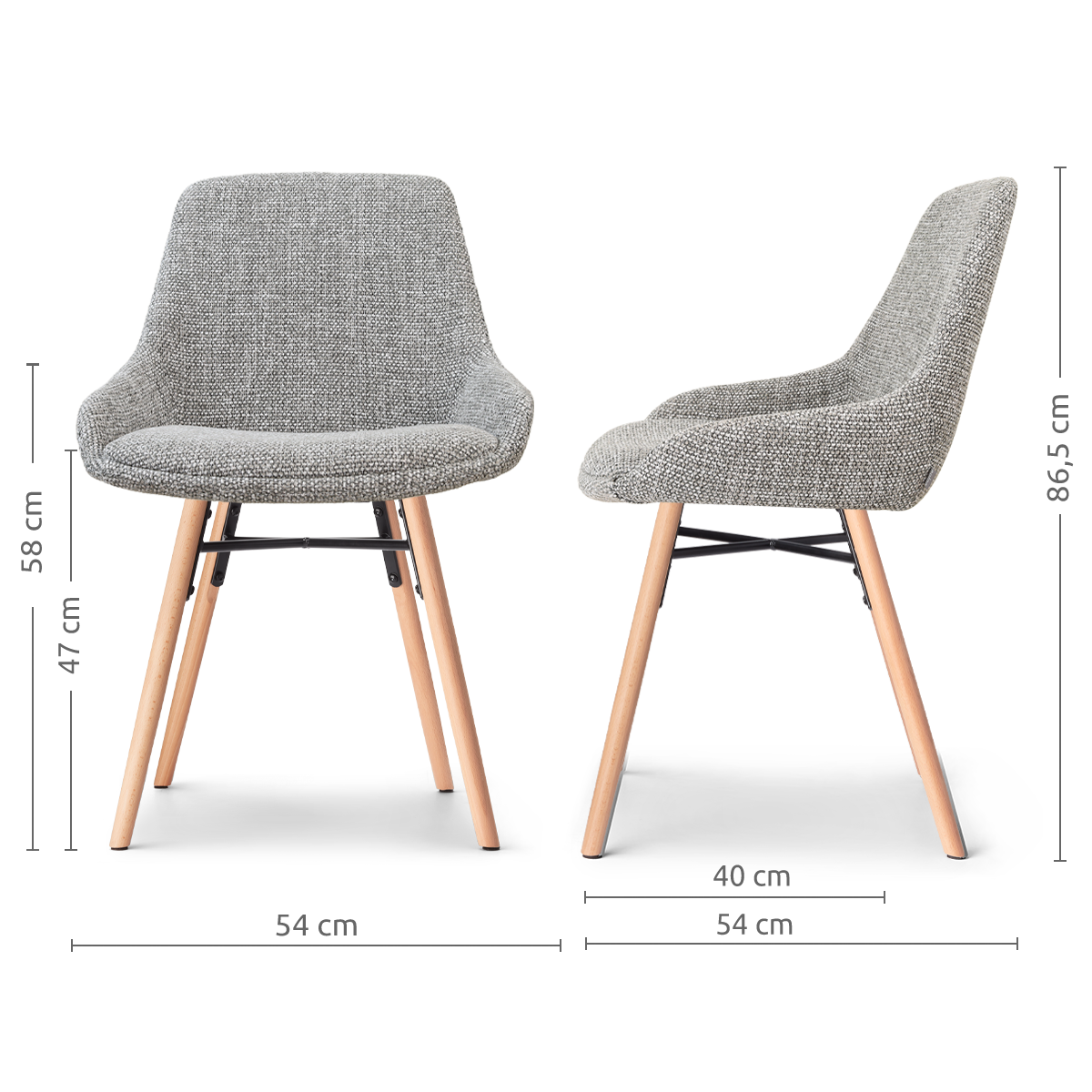 Nena-Isa eetkamerstoel grijs blend - houten onderstel