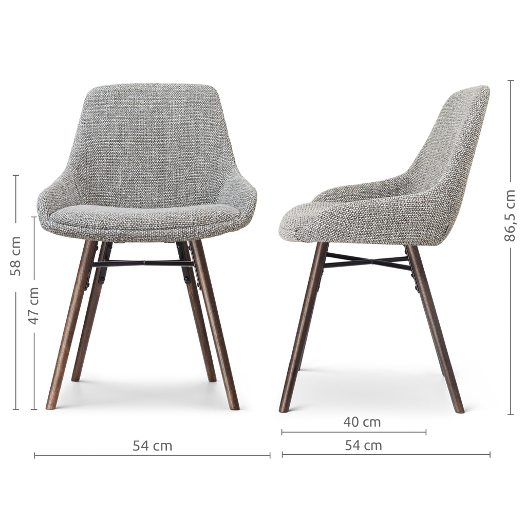 Nena-Isa eetkamerstoel grijs blend - walnoot houten onderstel