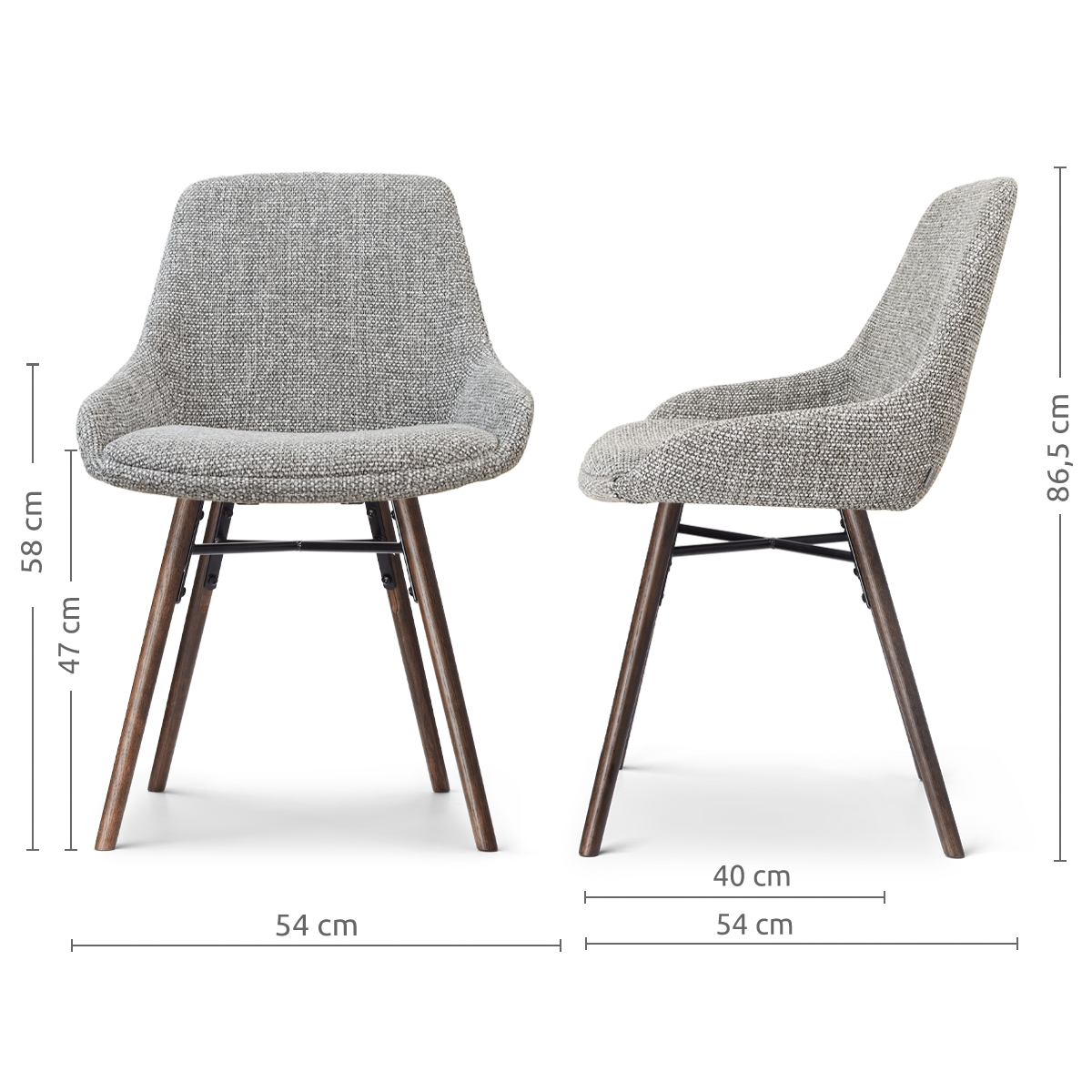 Nena-Isa eetkamerstoel grijs blend - walnoot houten onderstel
