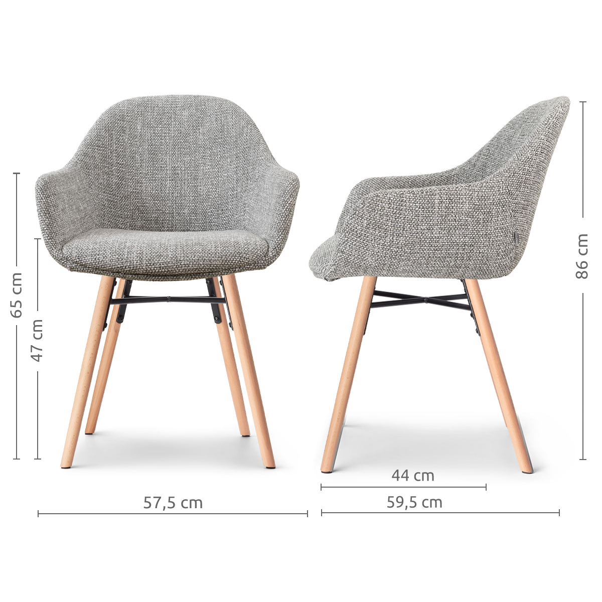 Nena-Mae eetkamerstoel grijs blend - houten onderstel