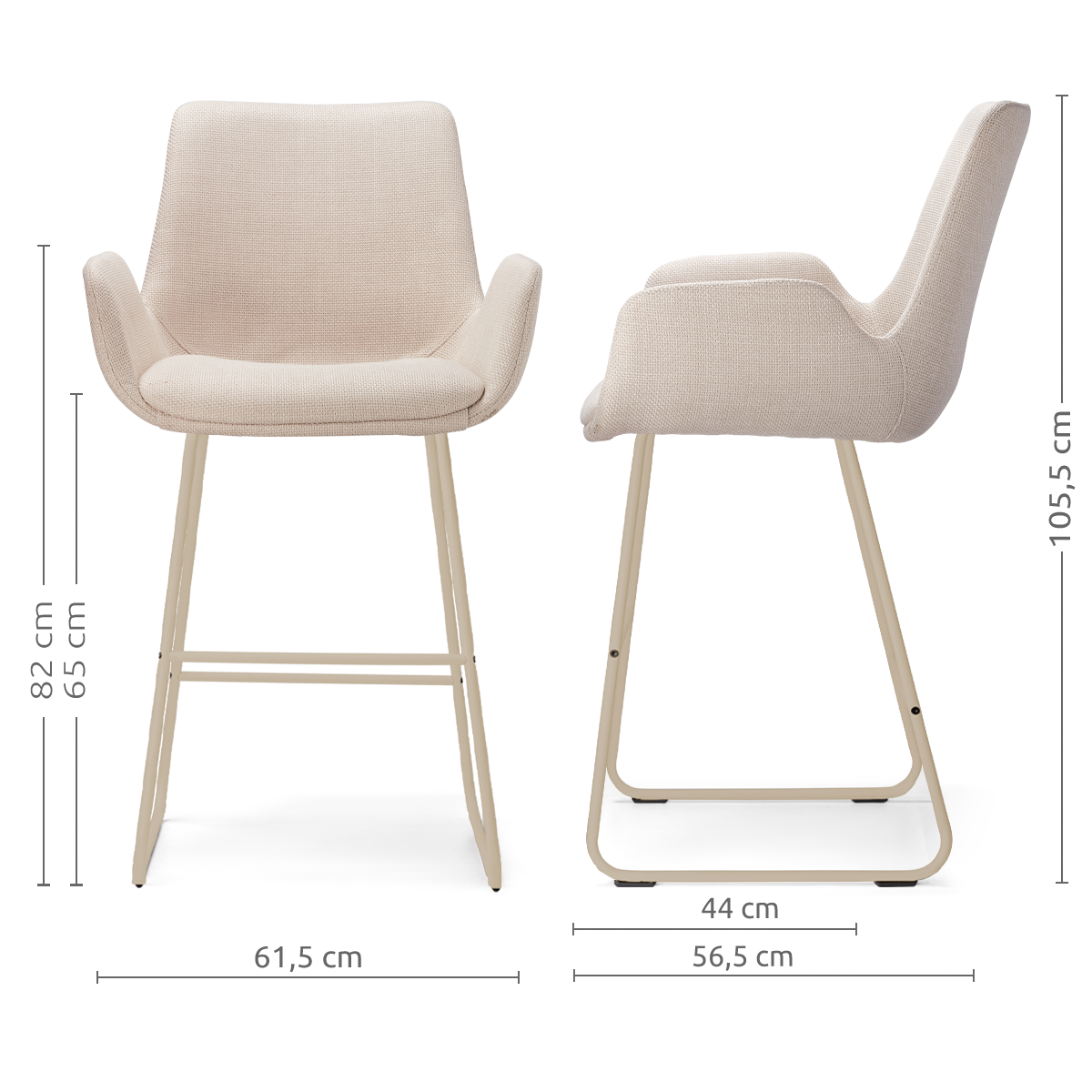 Nino-Eef barkruk beige - beige onderstel - 65 cm