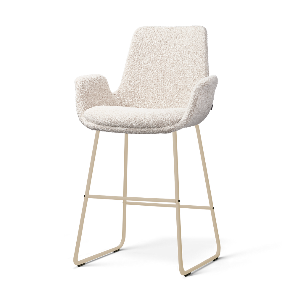 Nino-Eef barkruk bouclé beige - beige onderstel - 65 cm
