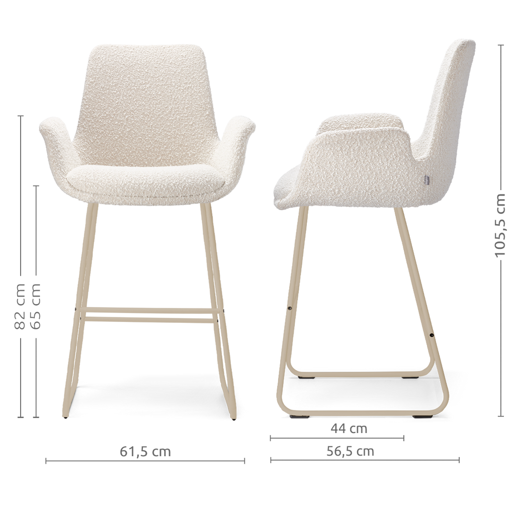 Nino-Eef barkruk bouclé beige - beige onderstel - 65 cm