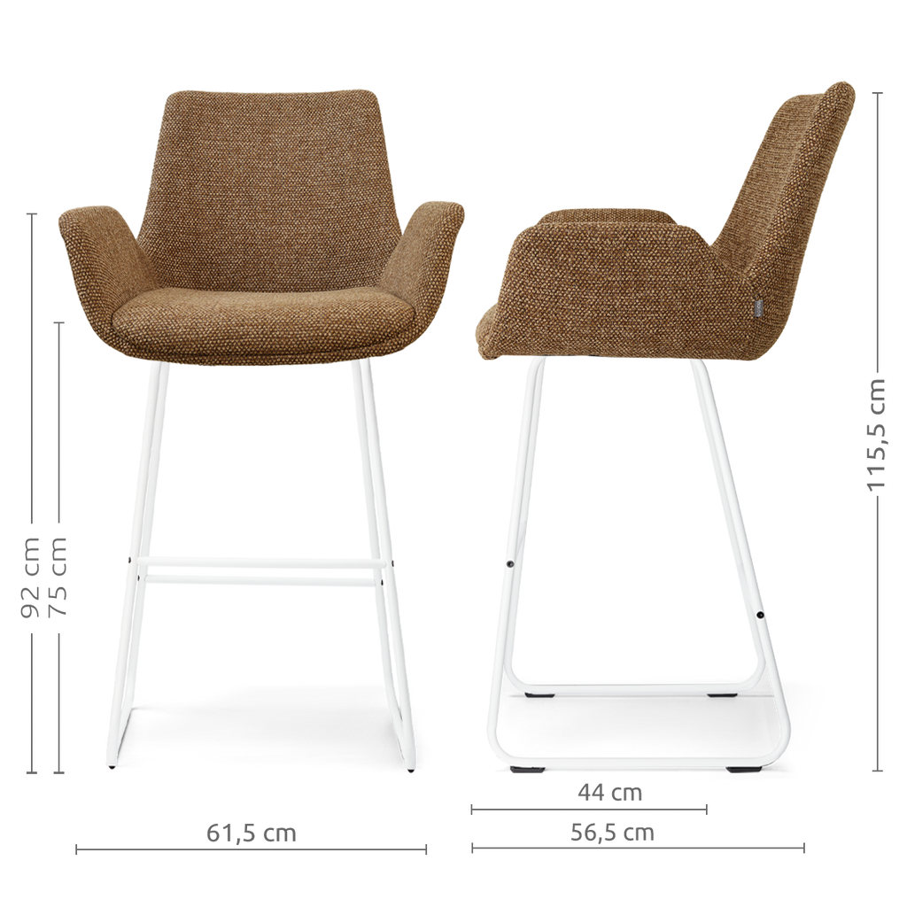 Nino-Eef barkruk bruin blend - wit onderstel - 75 cm