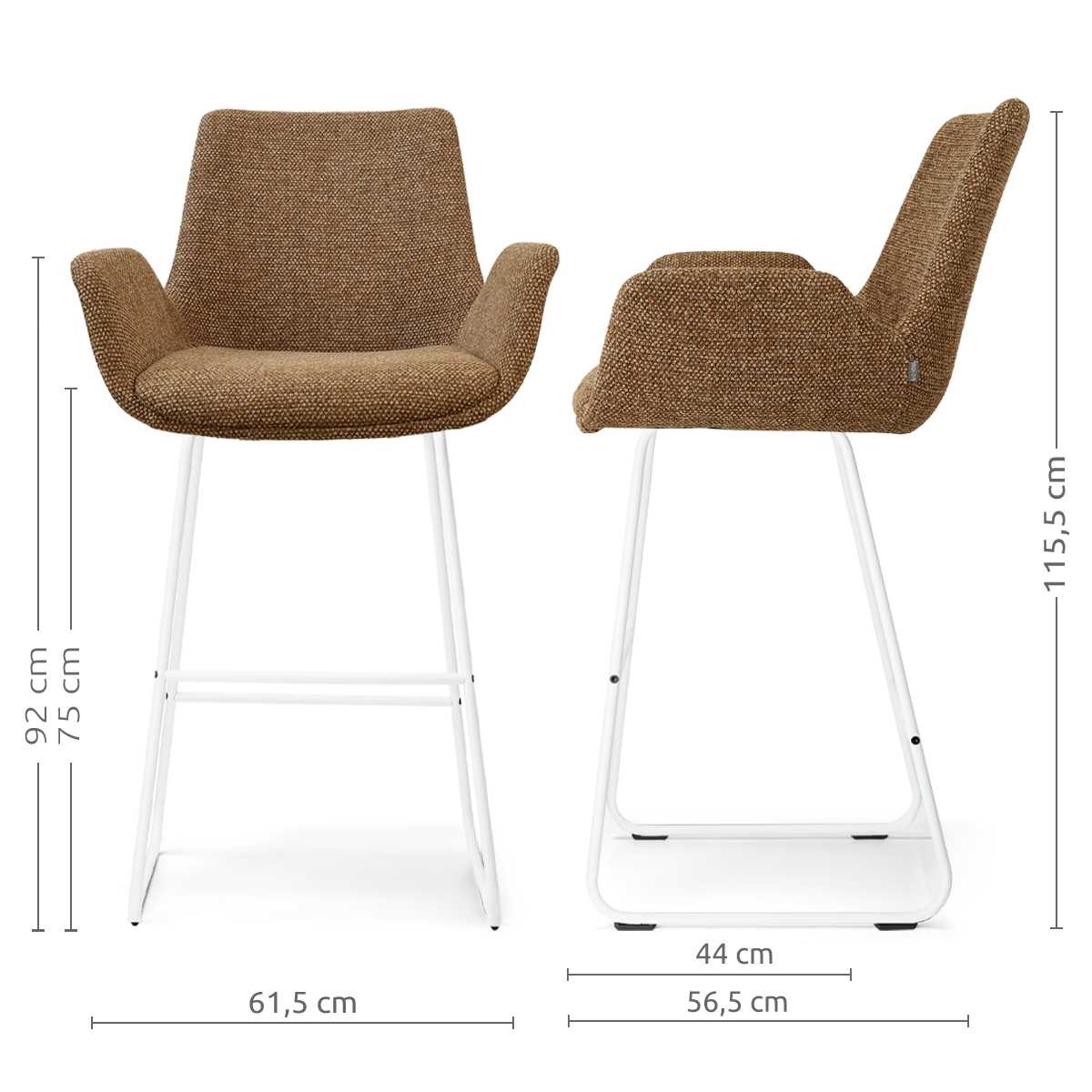 Nino-Eef barkruk bruin blend - wit onderstel - 75 cm