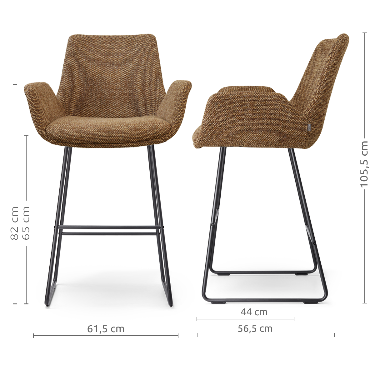 Nino-Eef barkruk bruin blend - zwart onderstel - 65 cm
