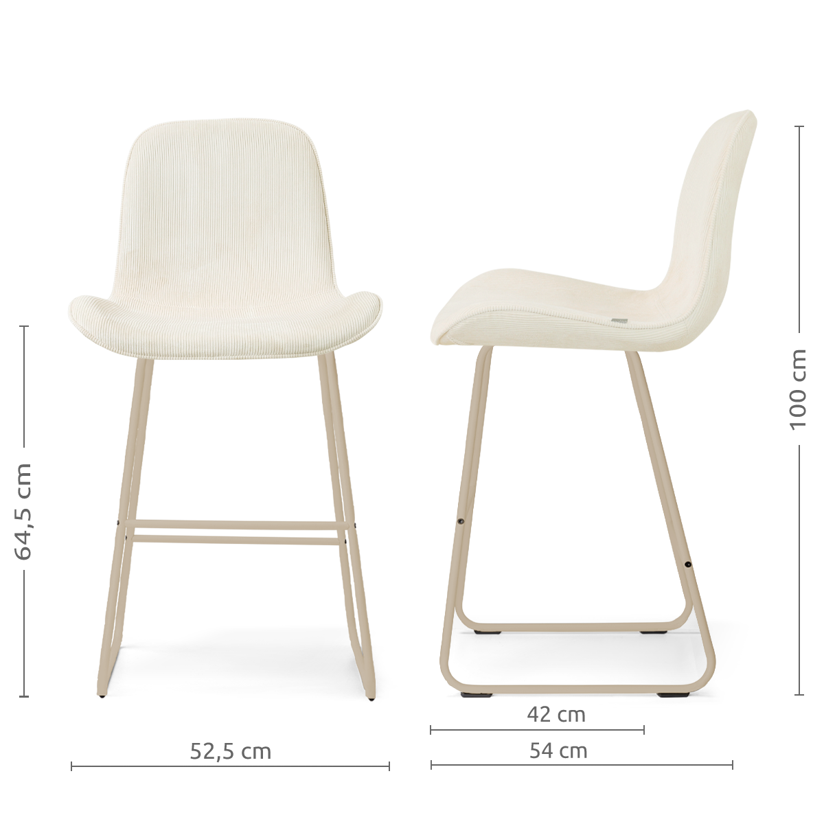 Nino-Fé barkruk rib beige - beige onderstel - 65 cm