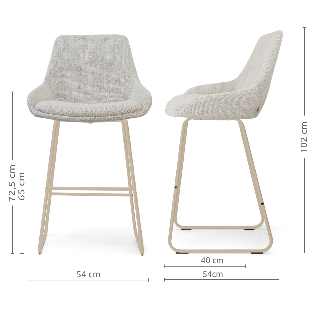 Nino-Isa barkruk beige gemêleerd - beige onderstel - 65 cm