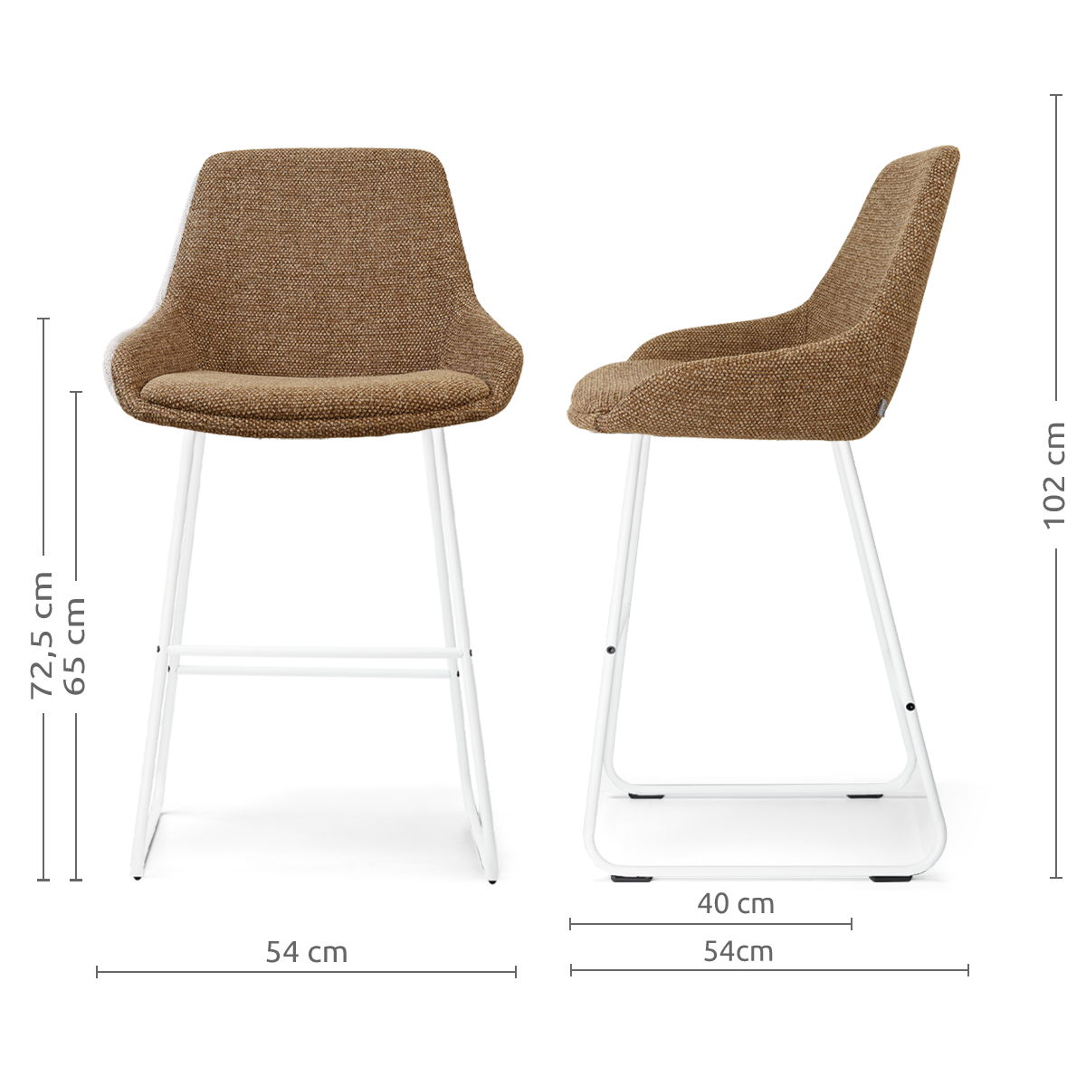 Nino-Isa barkruk bruin blend - wit onderstel - 65 cm