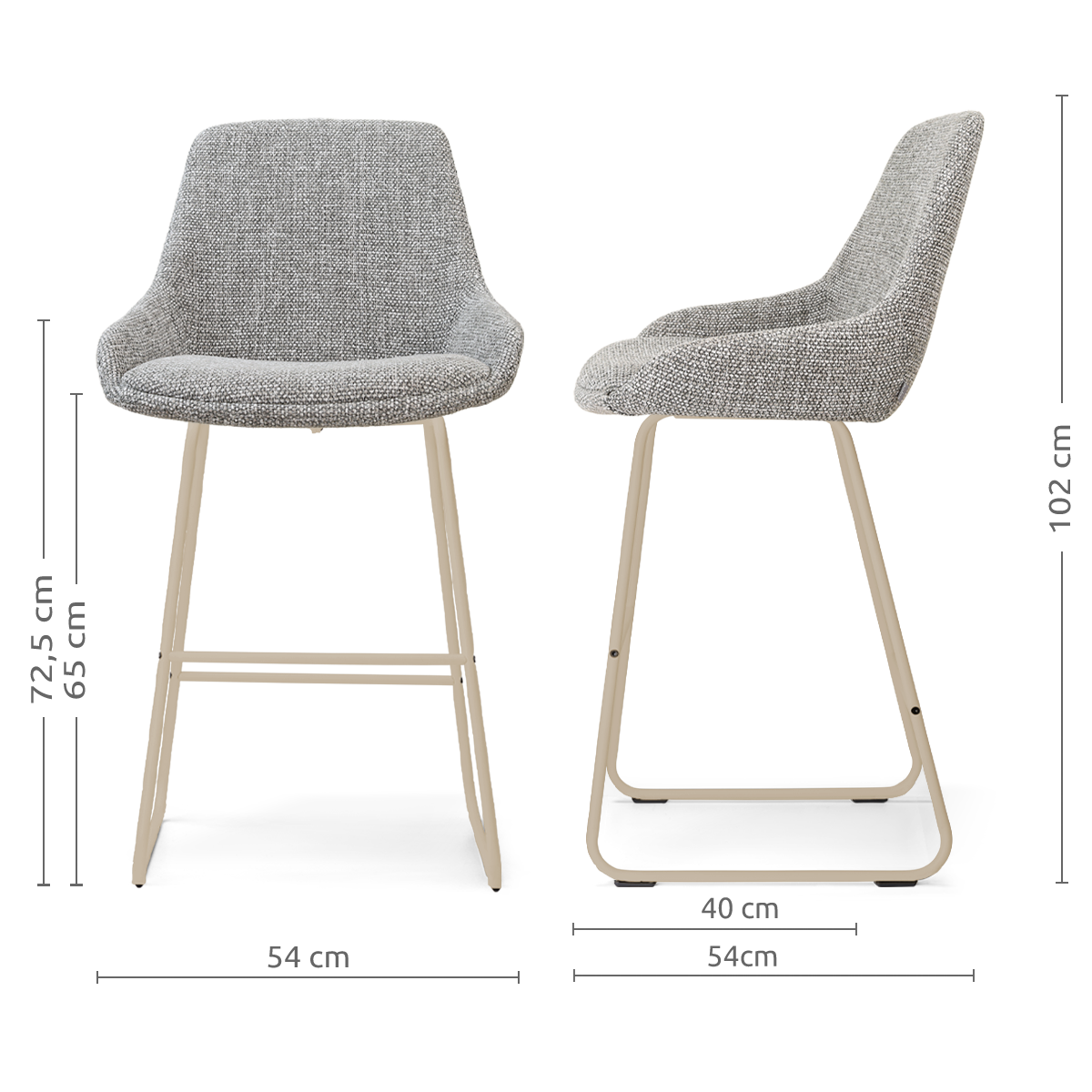 Nino-Isa barkruk grijs blend - beige onderstel - 65 cm