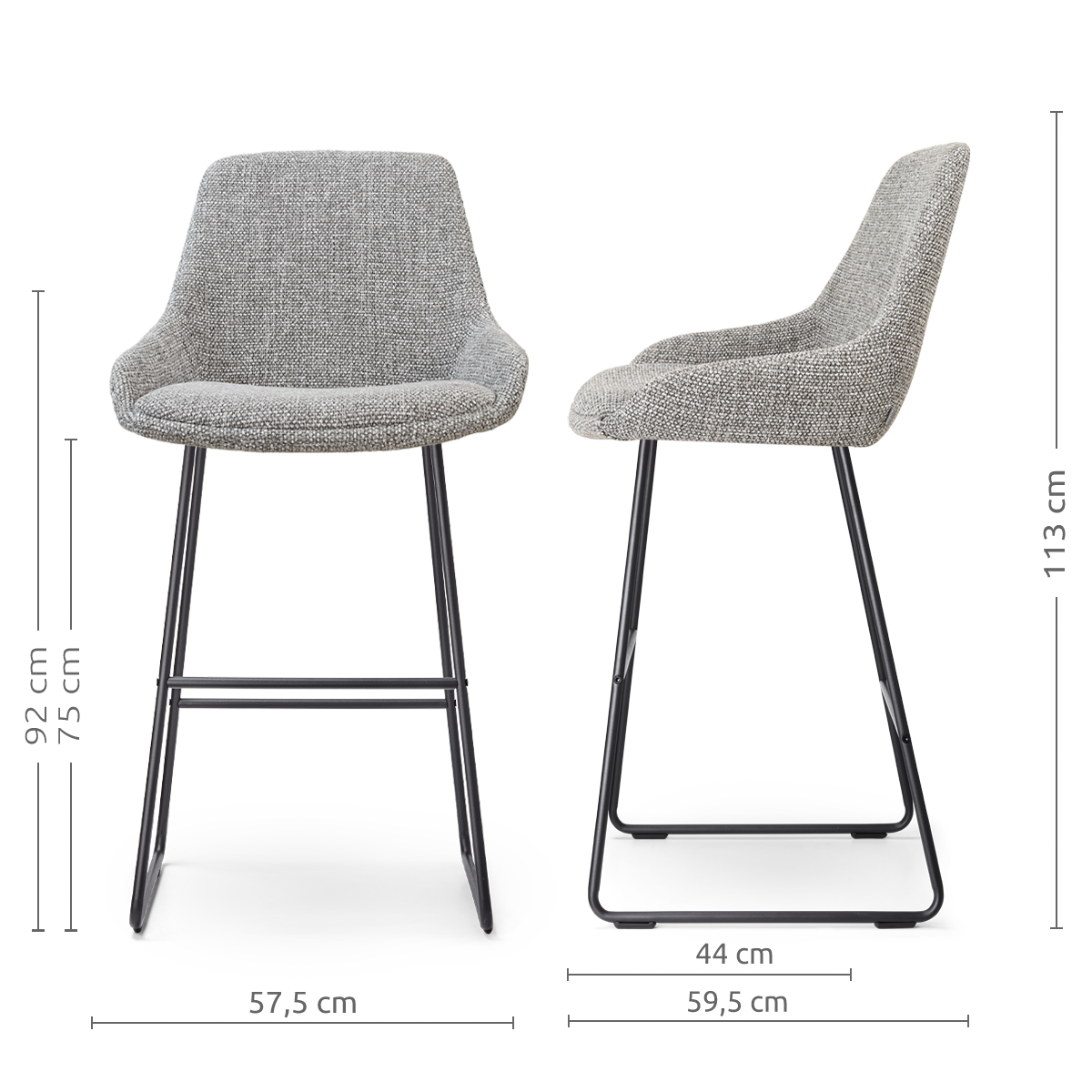 Nino-Isa barkruk grijs blend - zwart onderstel - 75 cm