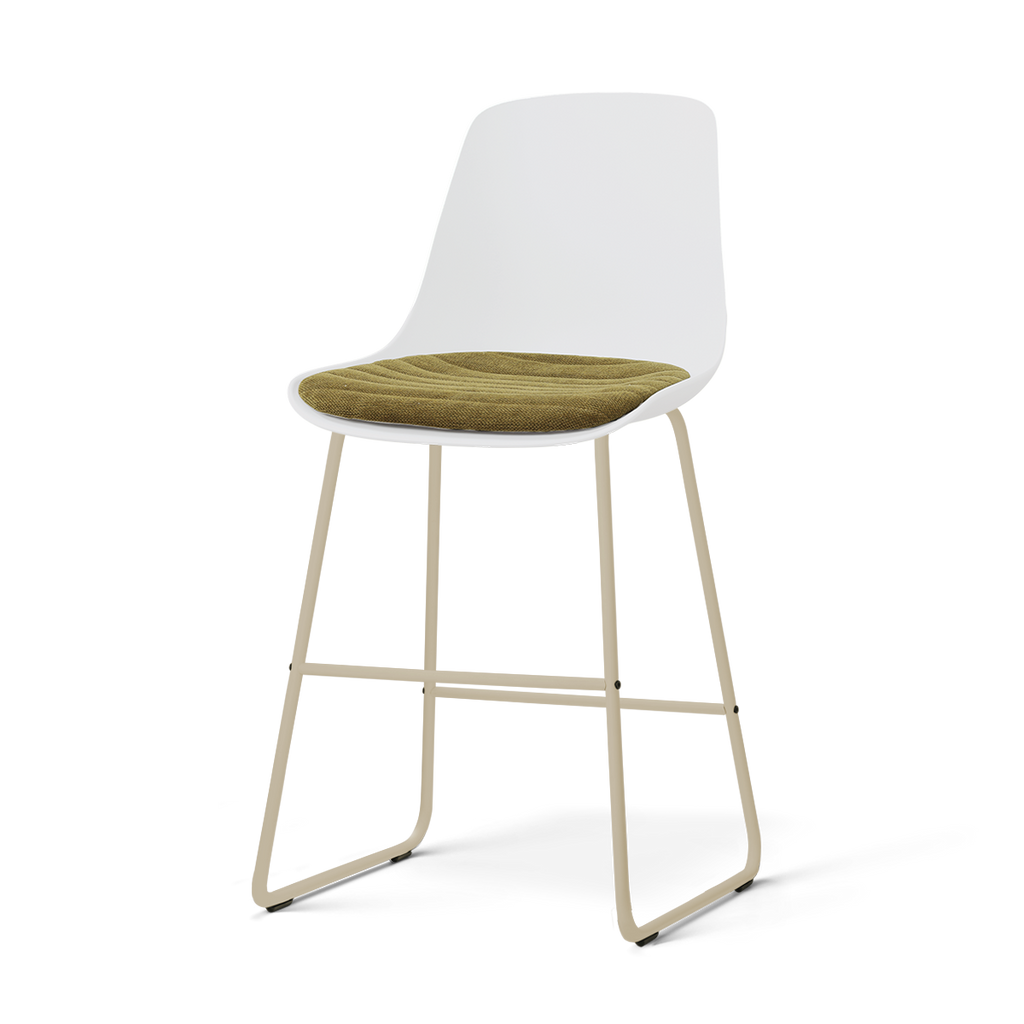 Nino-Liv barkruk wit met mosgroen zitkussen - beige onderstel - 65 cm