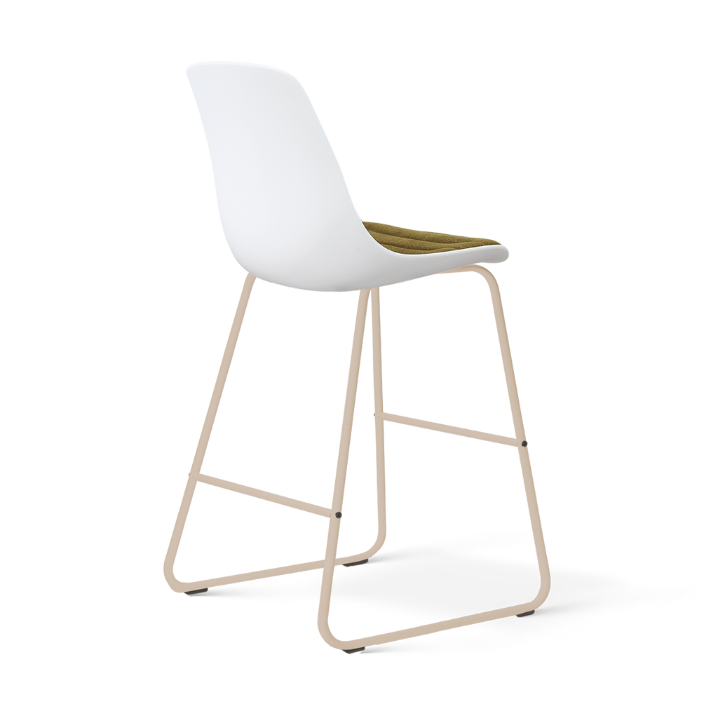 Nino-Liv barkruk wit met mosgroen zitkussen - beige onderstel - 65 cm