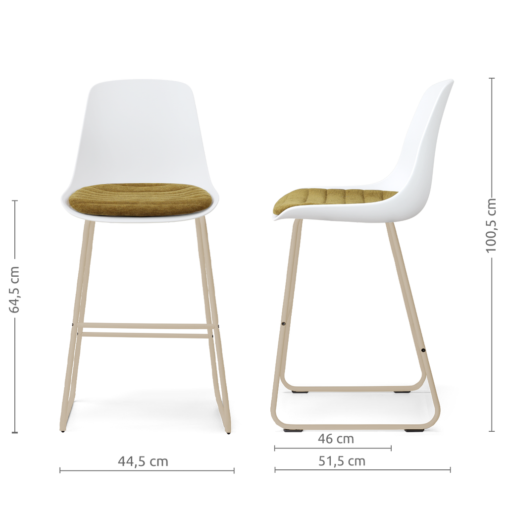 Nino-Liv barkruk wit met mosgroen zitkussen - beige onderstel - 65 cm