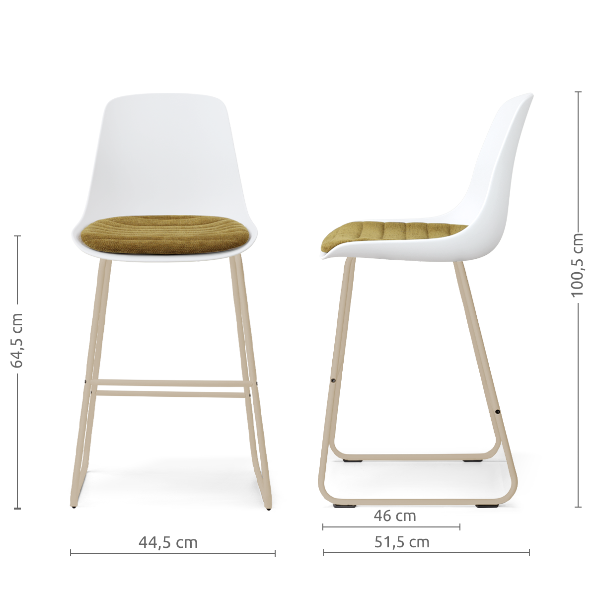 Nino-Liv barkruk wit met mosgroen zitkussen - beige onderstel - 65 cm
