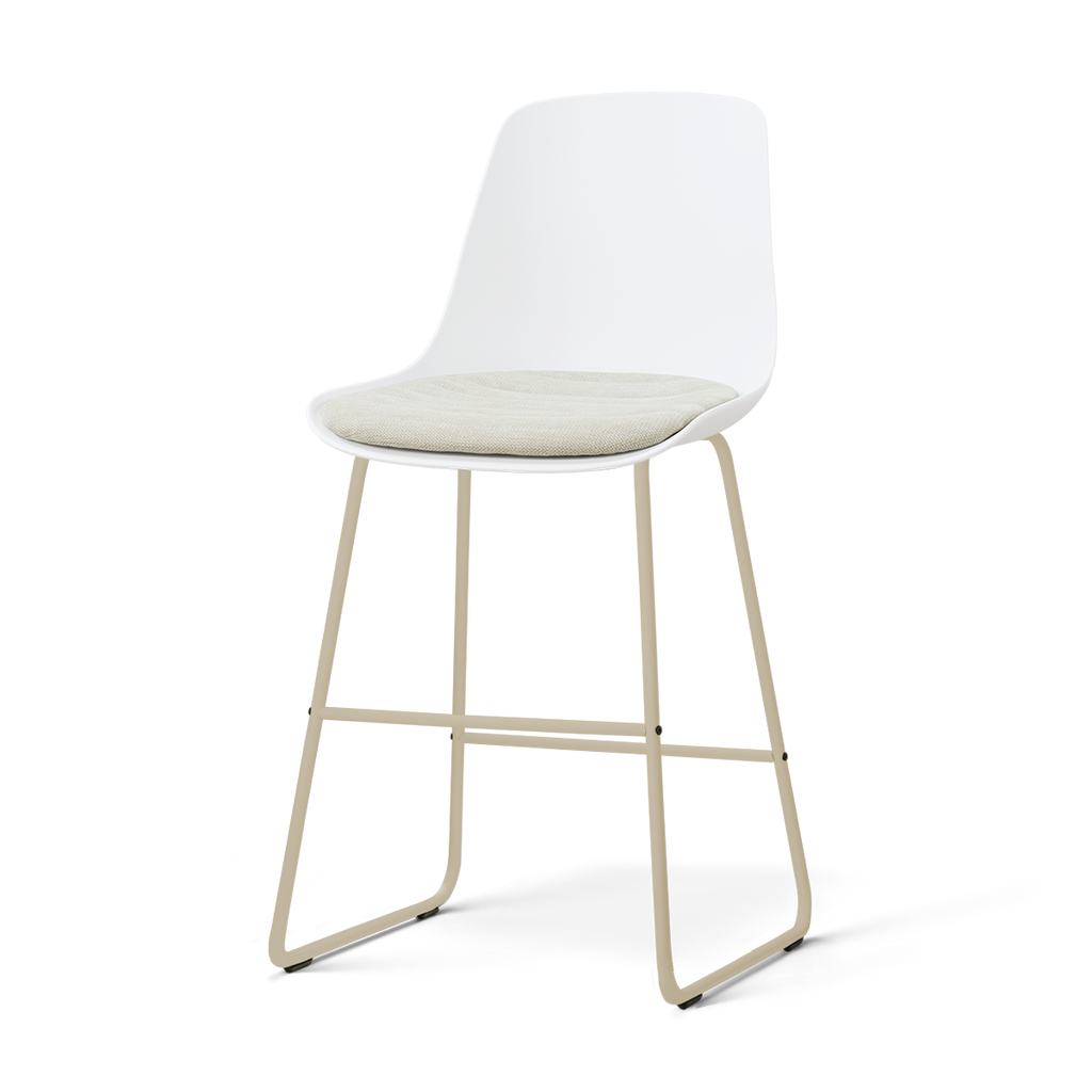 Nino-Liv barkruk wit met naturelbeige zitkussen - beige onderstel - 65 cm