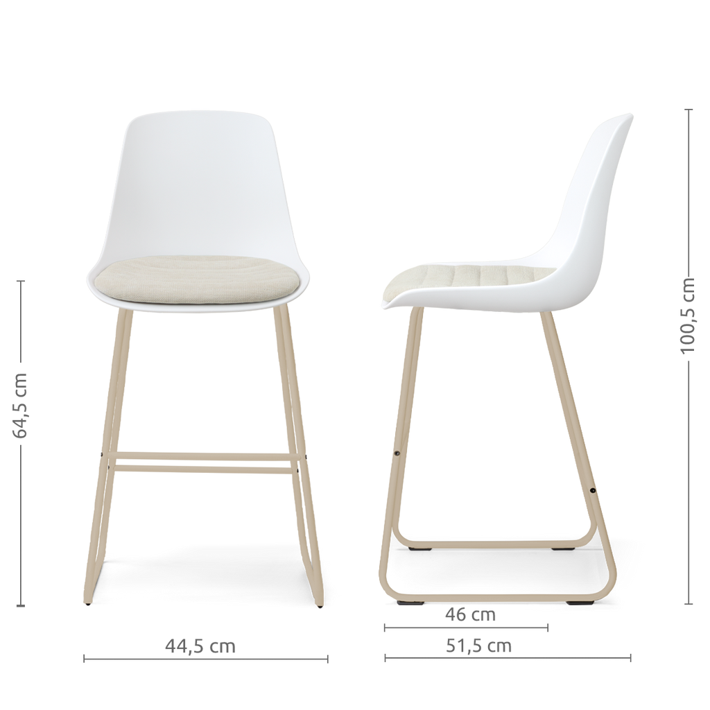 Nino-Liv barkruk wit met naturelbeige zitkussen - beige onderstel - 65 cm