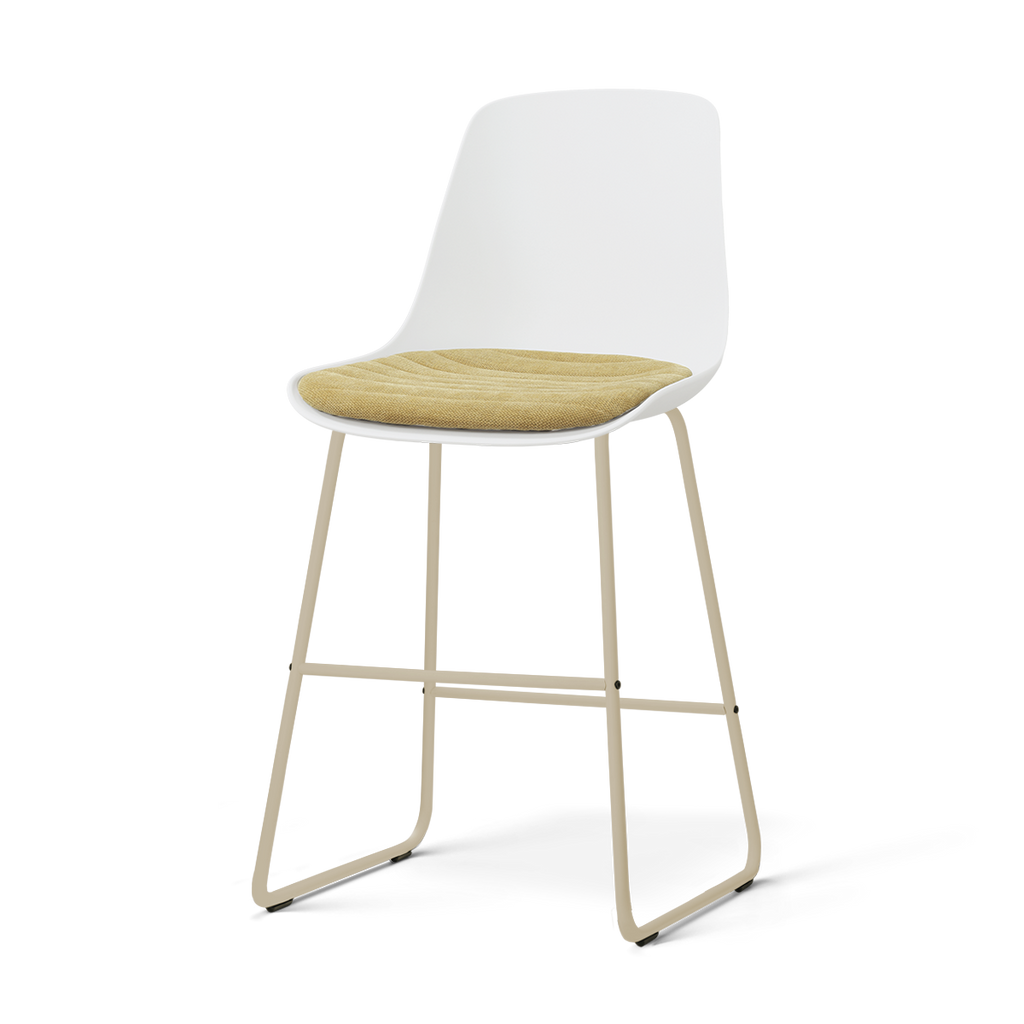 Nino-Liv barkruk wit met warm oker zitkussen - beige onderstel - 65 cm
