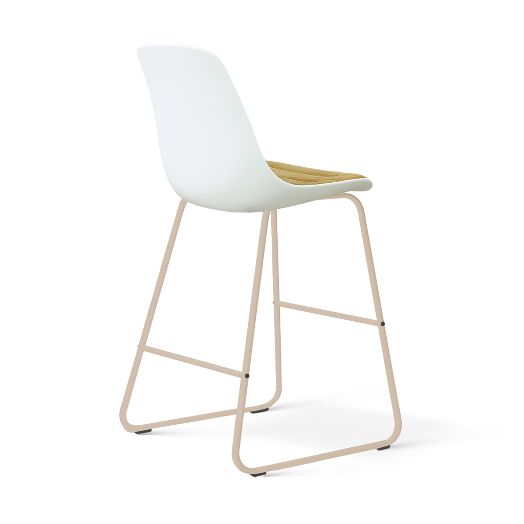 Nino-Liv barkruk wit met warm oker zitkussen - beige onderstel - 65 cm