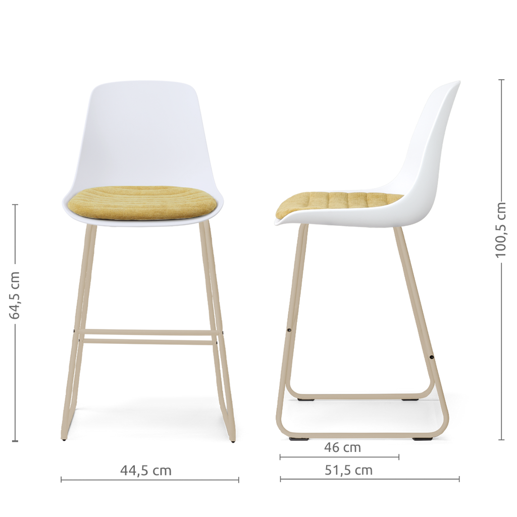 Nino-Liv barkruk wit met warm oker zitkussen - beige onderstel - 65 cm