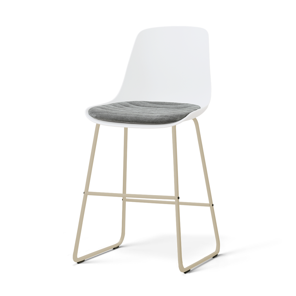 Nino-Liv barkruk wit met zeegrijs zitkussen - beige onderstel - 65 cm