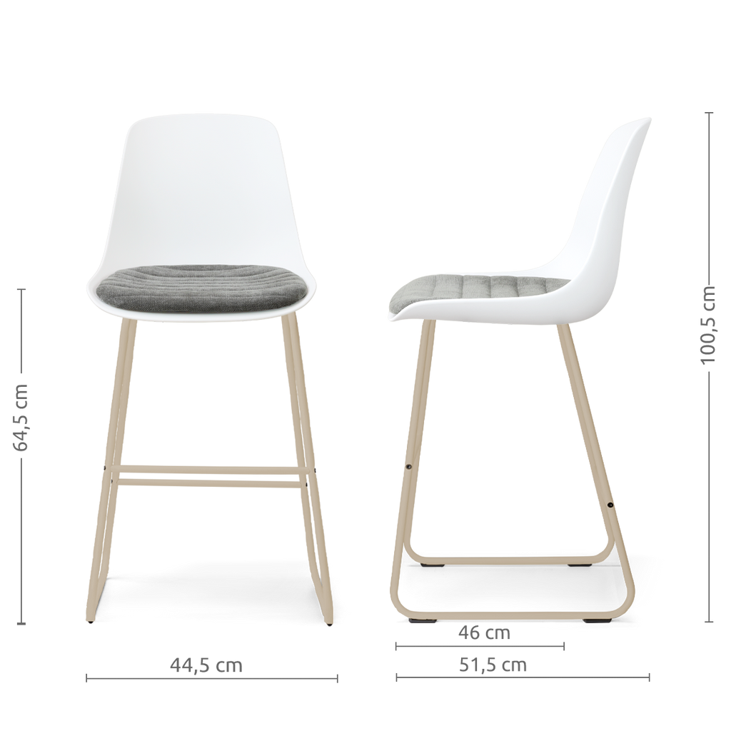 Nino-Liv barkruk wit met zeegrijs zitkussen - beige onderstel - 65 cm