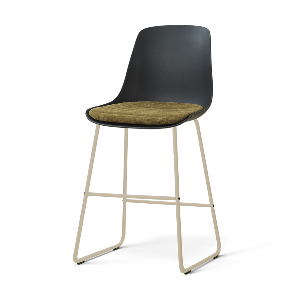 Nino-Liv barkruk zwart met mosgroen zitkussen - beige onderstel - 65 cm